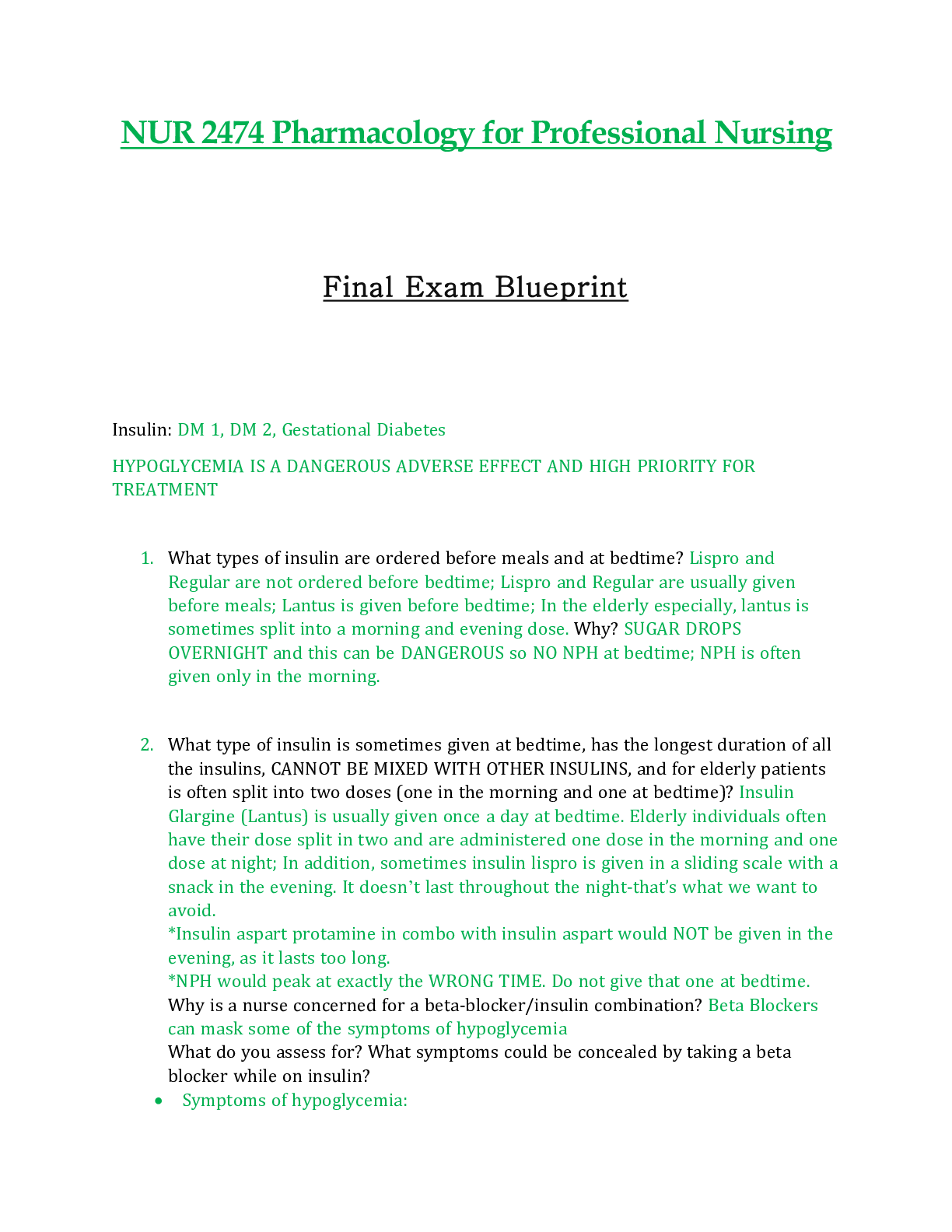 Preview image for NUR2474 / NUR 2474 Final Exam Blueprint Updated: Pharmacology for Professional Nursing - Rasmussen